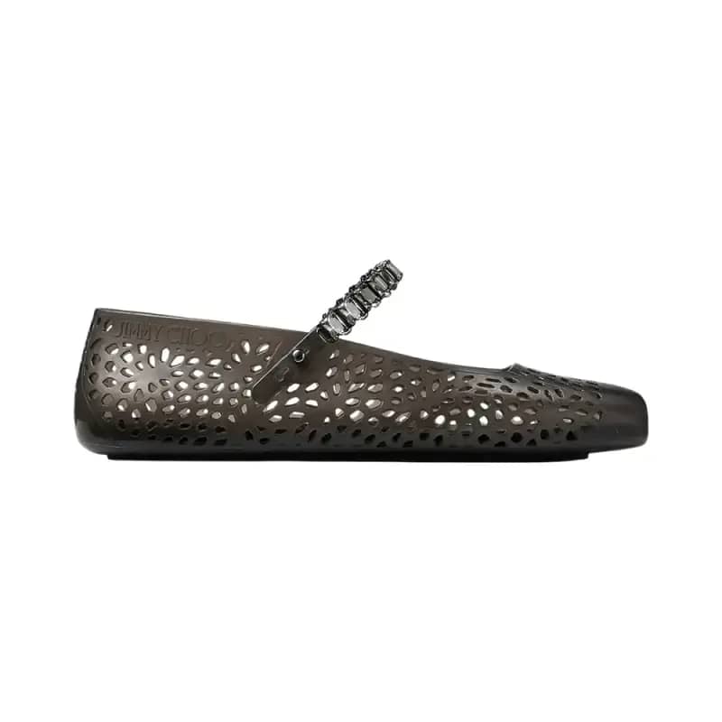 Jimmy Choo The Jelly Ballerina Flats with Crystal Embellishment Black/Smoke