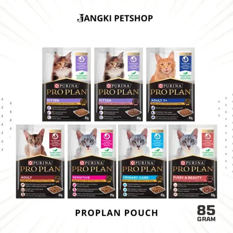 Proplan Pro Plan Pouch Adult Chicken Sensitive Urinary Fussy Beauty  Kitten Chicken Kitten Salmon 85g Makanan Kucing Basah