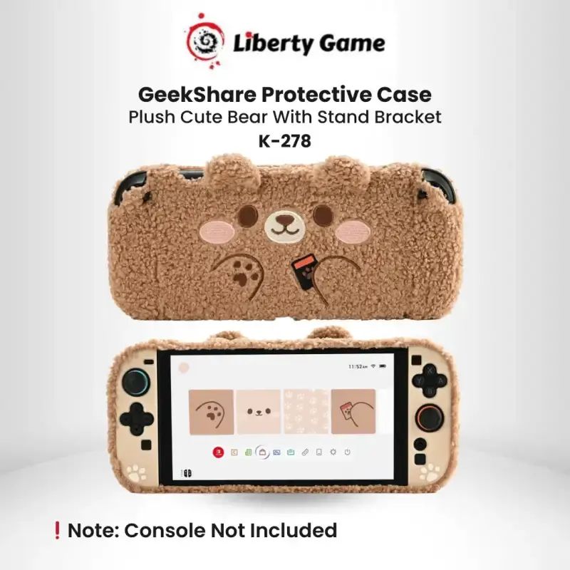 GeekShare Cute Bear Plush Protective Case For Nintendo Switch – Yellow TPU Skin With Carrying Case & Shoulder Strap