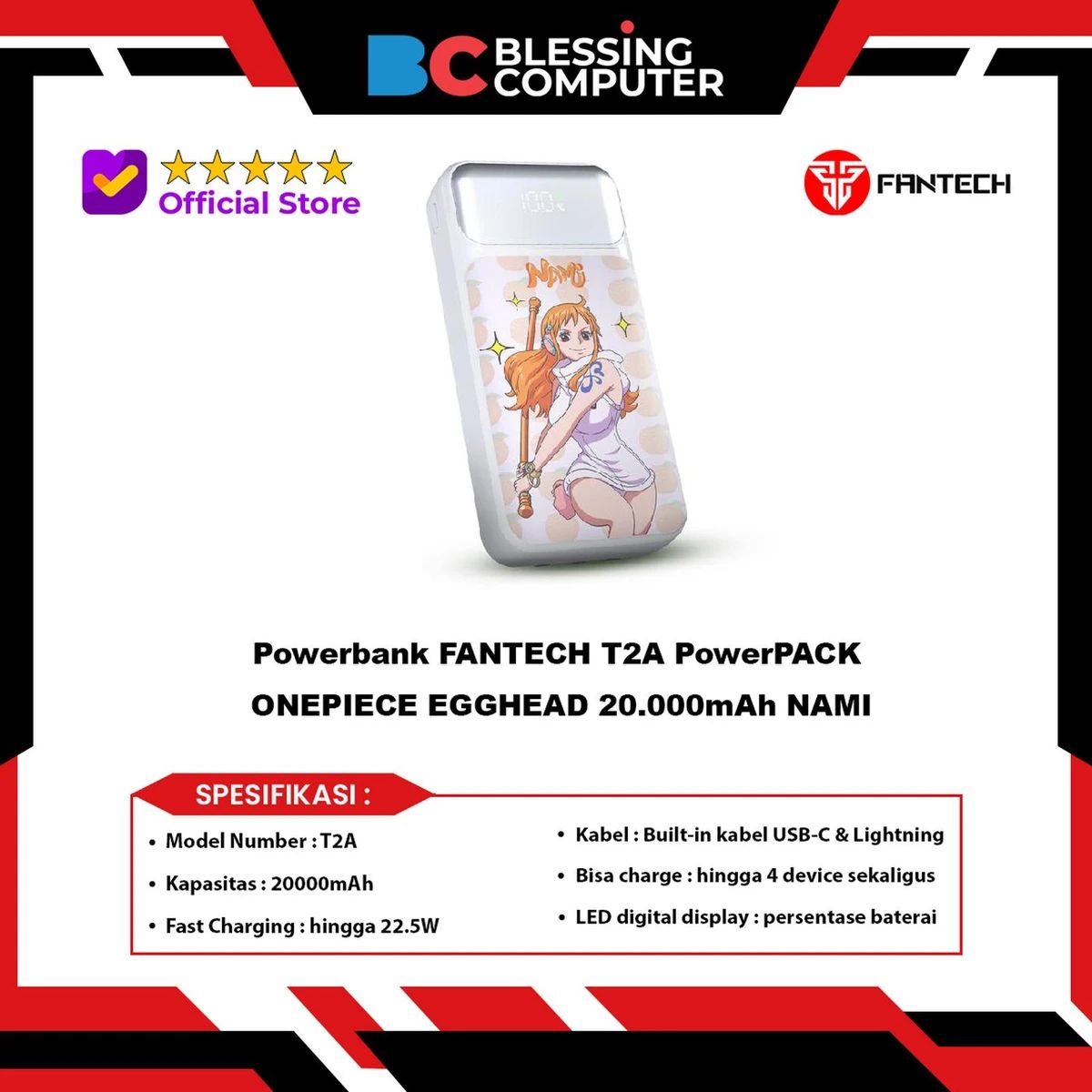 Jual Powerbank Fantech T2a Powerpack Onepiece Egghead 20.000mah Nami Di ...
