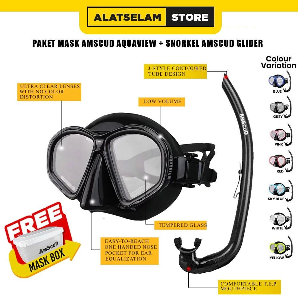Jual Paket Mask Amscud Aquaview + Snorkel Amscud Glider / Kacamata ...