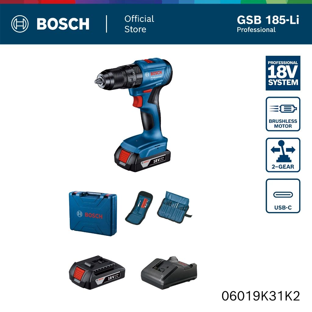 Mesin Bor Baterai Bosch 18v Brushless Cordless Drill PRO GSR 18V-50 Cordless Drill/Driver Bosch Professional