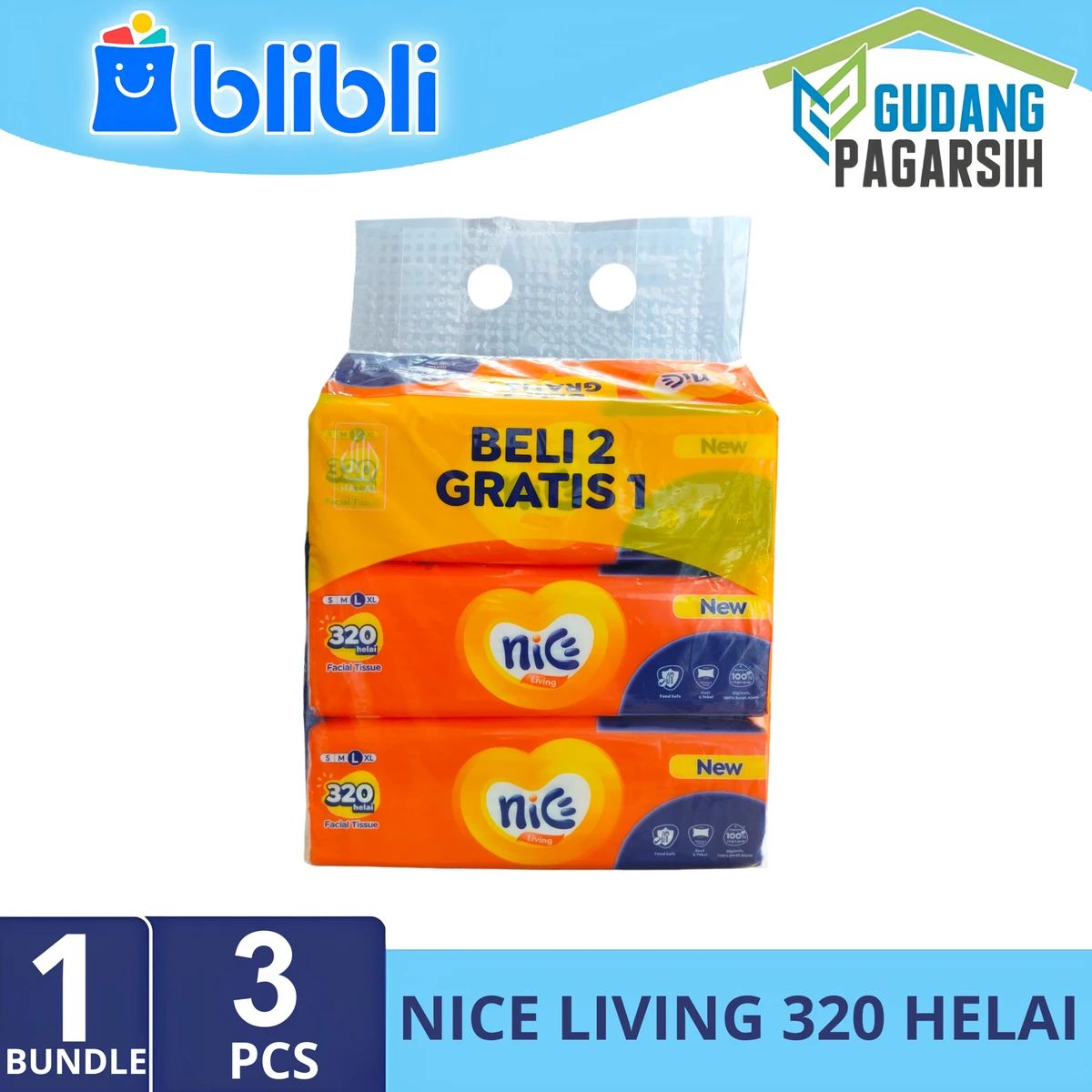 Promo Nice Facial Tissue 320 Helai [1 Bundle / 3 Pcs] Diskon 62% Di ...