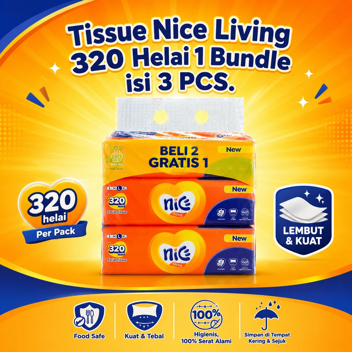 Promo Nice Facial Tissue 320 Helai [1 Bundle / 3 Pcs] Diskon 62% Di ...