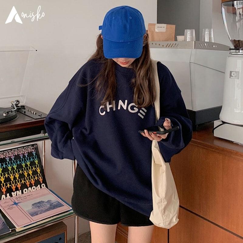 Promo s 7xl Sweater Korean Style Wanita Terbaru Model Sablon Cnhg Big Size Ukuran S M L Xl 2xl 3xl 4xl 5xl Warna Maroon Bahan Tebal M Navy Diskon 23