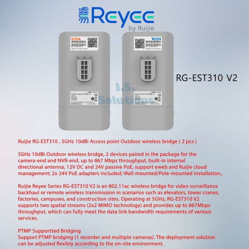 Point D'accès Wi-Fi Ruijie RG-EST310 V2 Blanc - Double Bande 2,4 GHz/5 GHz, PoE, Pour Intérieur/extérieur
