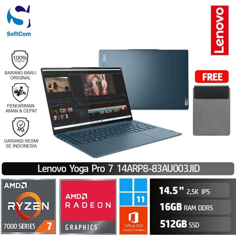 Promo Lenovo Yoga Pro 7 3JID [AMD Ryzen 7-7735HS/16GB/512GB SSD/14.5 2.5K IPS/W11+OHS] Diskon 1%