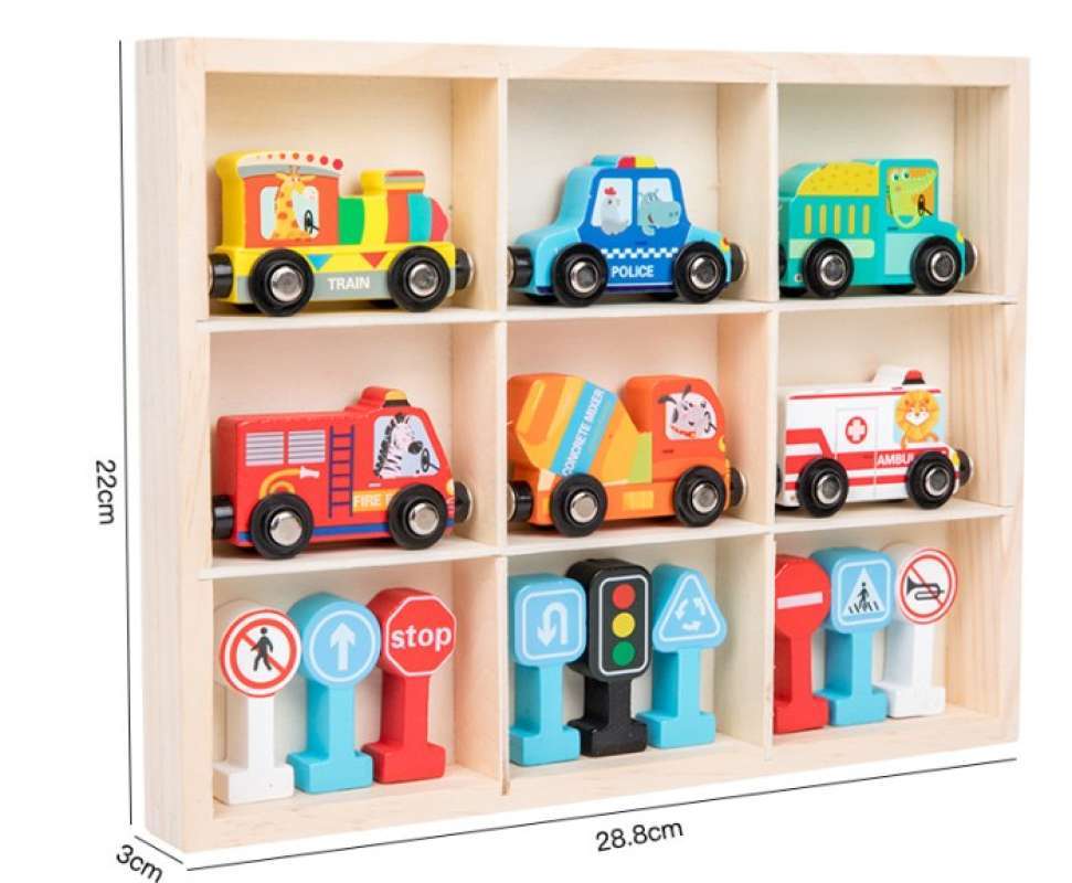 Promo Wooden kereta transportasi lengkap dengan box dan rambu