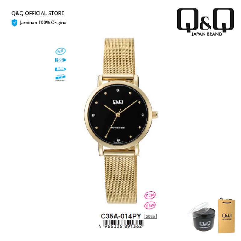 Q&Q QnQ QQ Original Jam Tangan Wanita Fashion Analog Stainless Steel C35  C35A Water Resist BAR Mesh Free Adjust
