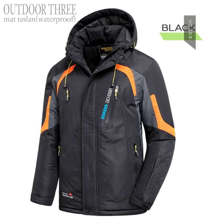 Jaket Pria Hoodie Outdoor Three Waterproof Sensor Original