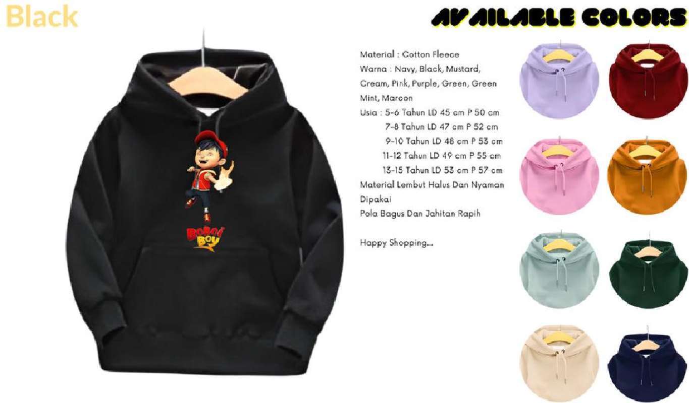 Jual Sweater Hoodie Anak Laki Laki Perempuan Boboiboy Usia 5 15 Thn 5 6 Tahun Hitam Di Seller Raymorastore Rahayu 2 Kab. Bandung Blibli