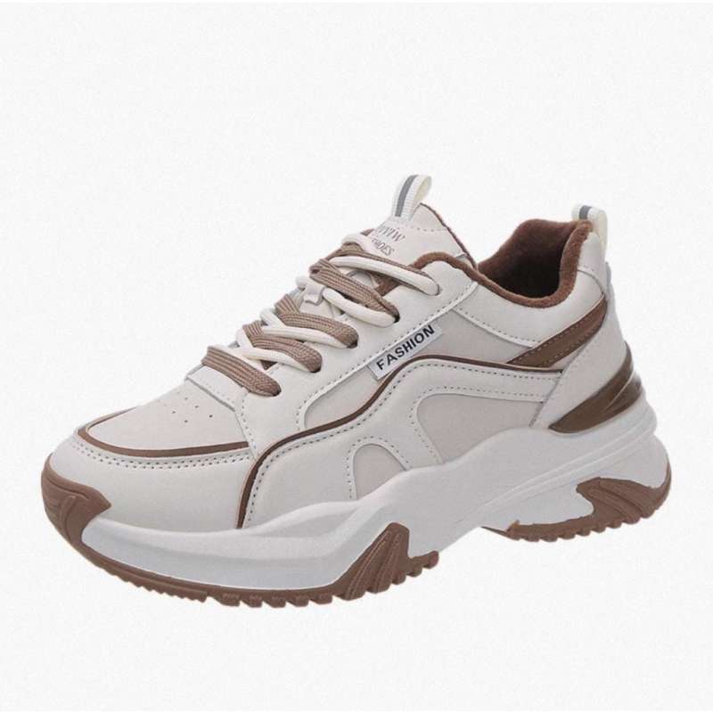 Chaewon Shoes Sepatu Sneakers Wanita Casual Sport Chic Woman Trendy White Bertali Hak Tinggi Bahan Sintetis PU Olahraga Jalan Kantor Free Kotak 1313