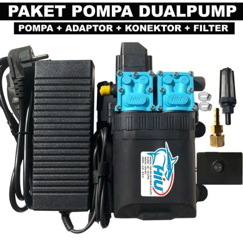 Promo paket pompa dual pump hiu adaptor murni konektor filter