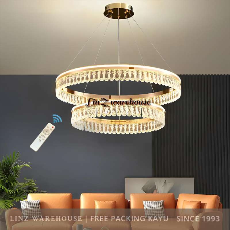 Jual Lampu Gantung Modern Crystal Led Layer Remote Control
