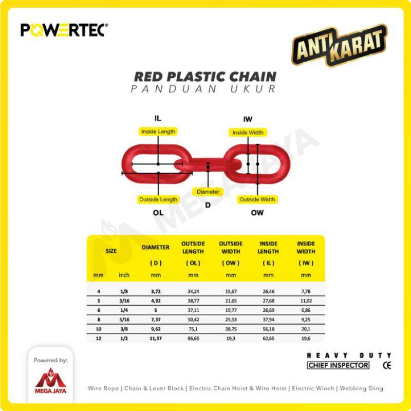 Promo Rantai Plastik Pvc 8 Mm X 25 M Plastic Chain Powertec - Merah ...