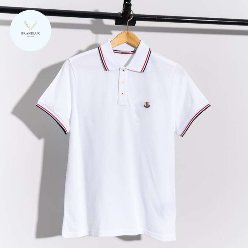 MONCLER Logo patch polo shirt White Blue Red 100% Authentic