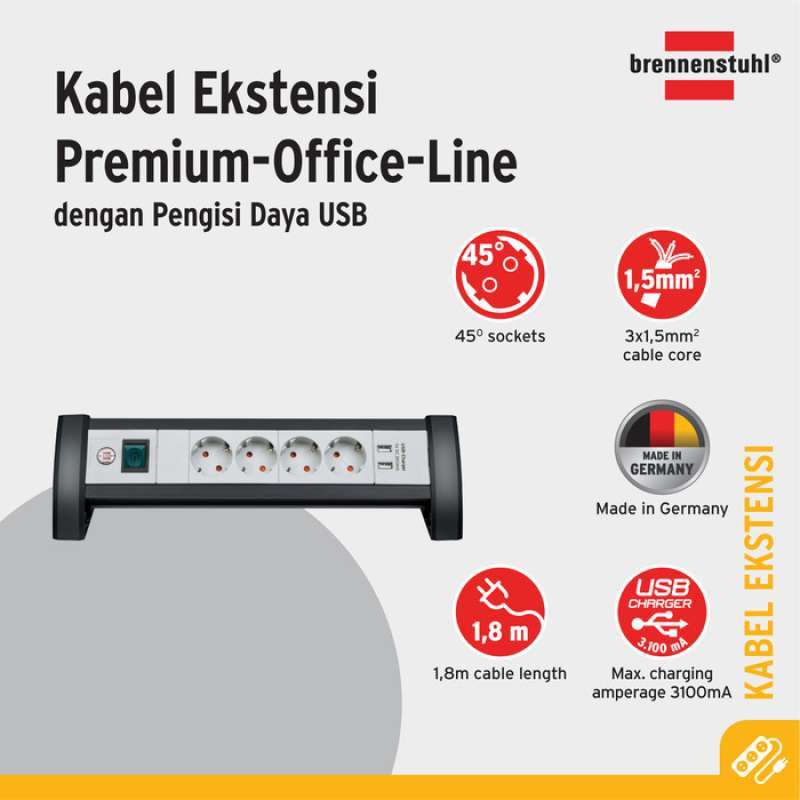 Premium-Line - Presa di prolunga 3 vie grigio chiaro/nero 3m H05VV-F 3G1.5 con interruttore - SASO *GB