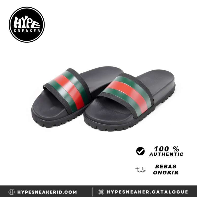 Sandal GUCCI STRIPE OG RUBBER BLACK SLIDE 100 ORIGINAL