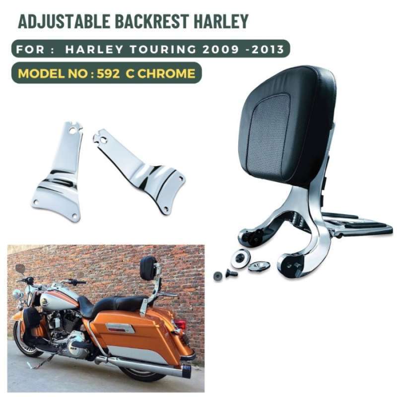 Promo Chrome Adjustable Backrest Harley Touring Thn 2009-2013 592 C