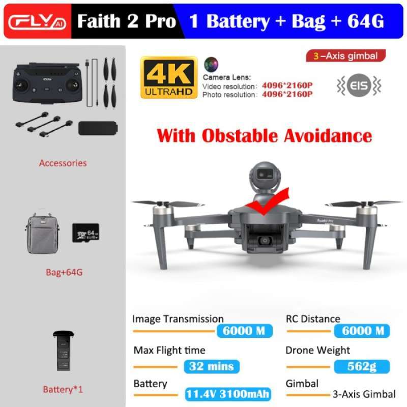 Jual C-fly Cfly Faith 2 Pro Gps 6km Wifi Fpv Drone With 3-axis Gimbal ...
