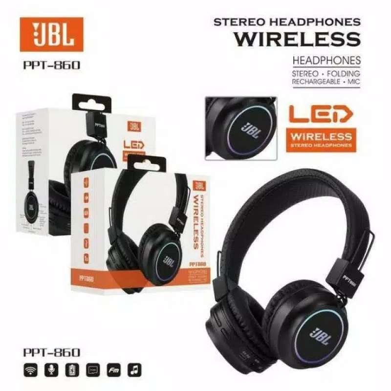 HEADSET HEADPHONE BANDO JBL PPT 860 WITH LAMPU LED JBL BLUETOOTH KABEL