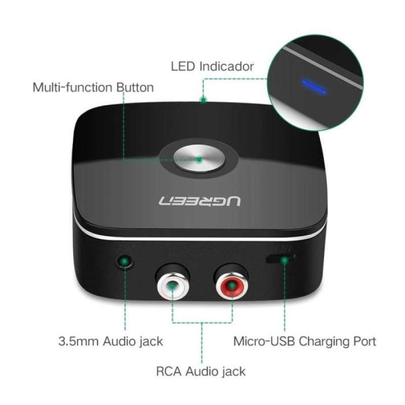 UGREEN Bluetooth Audio Receiver Wireless Bluetooth 5.1 Audio Receiver with 3.5mm and 2RCA Adapter - CM106 40759