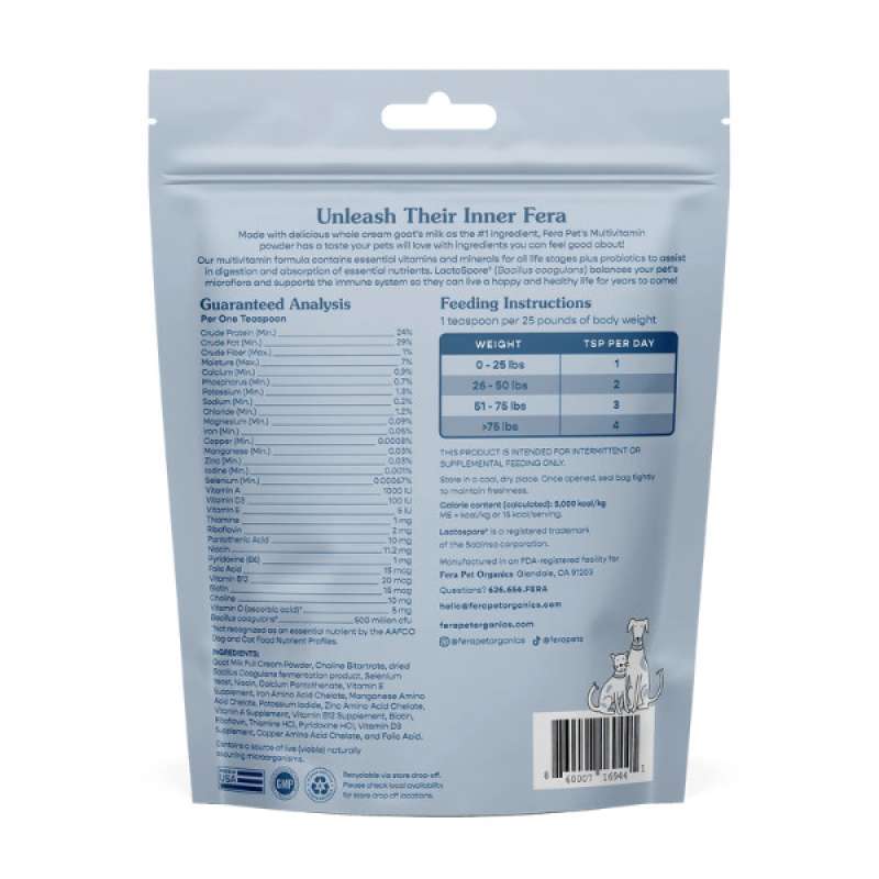 Promo Fera Pet Organics Multivitamin Goat Milk Probiotic Anjing Kucing