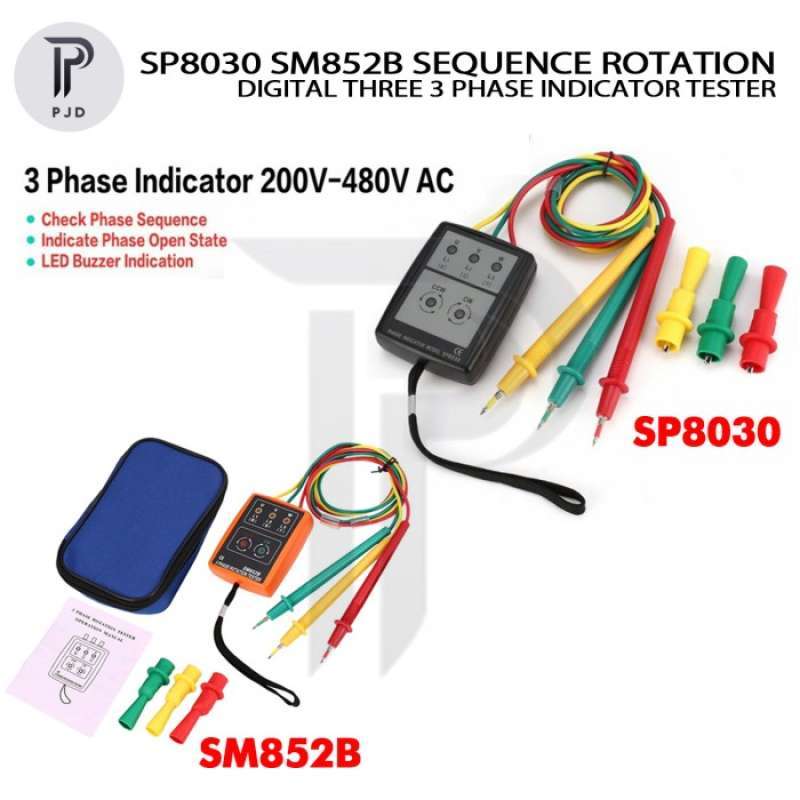 SM852B Tester di rotazione trifase Indicatore di fase digale Rivelatore LED Cicalino Misuratore di sequenza di fase Tester di tensione 60 V ~ 600 V CA