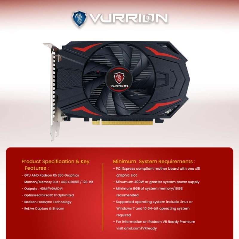 Promo Vga Vurrion Amd Radeon R7 350 4gb Gddr5 128-bit Vga Card Gpu ...