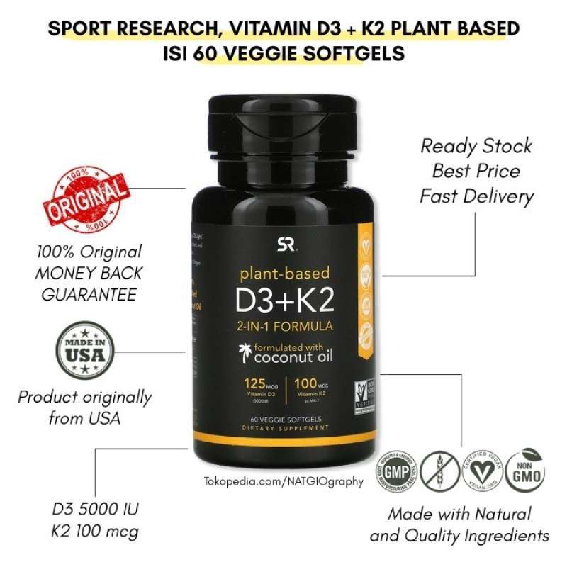 Sports Research Plant Based D3 K2 Promo Sr Sports Research - Vitamin D3 K2 - Plant Based - 60 Veggie