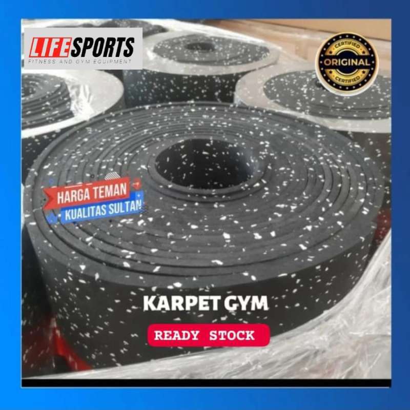 Rubber Flooring Roll Mat import Karpet Karet Gym Fitnes 6mm Bintik Abu  Putih