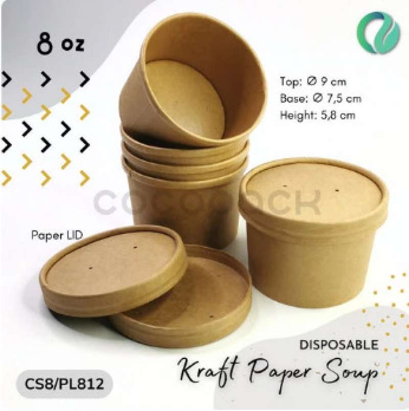 Jual Brown Kraft Paper Cup Bowl + Eco Lid 8oz (25 Pcs) Di Seller Sentry ...