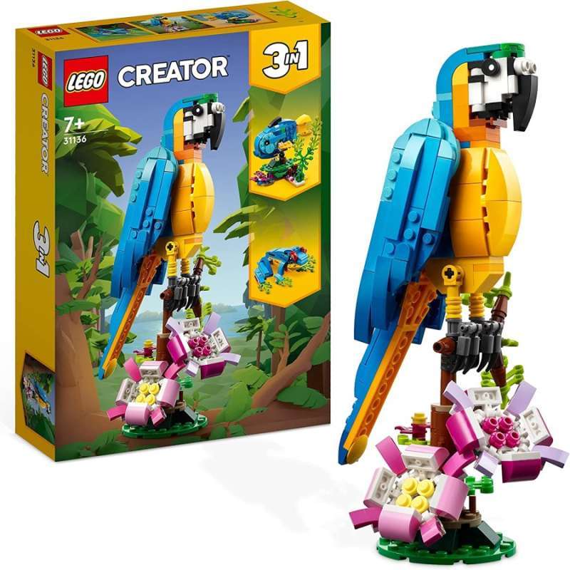 LEGO Creator in 31136 Exotic Parrot Set Building Kid Toy Model Bird  Frog Fish Animal Brick Toys Burung Beo Katak Ikan Laut Mainan Balok Anak