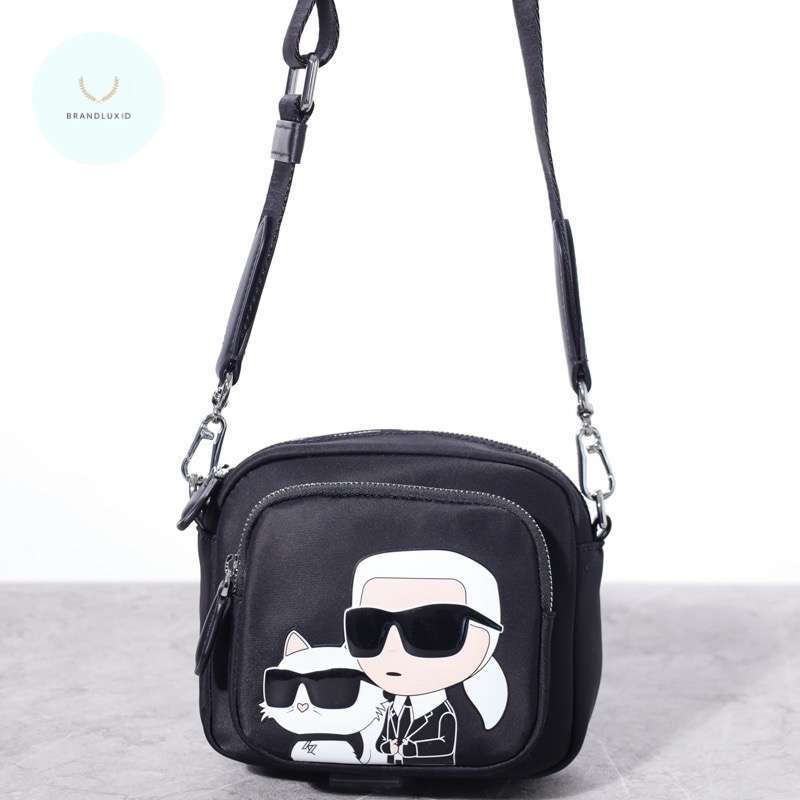 Karl Lagerfeld K/Ikonik Choupette Small Shoulder Bag in Black Nylon