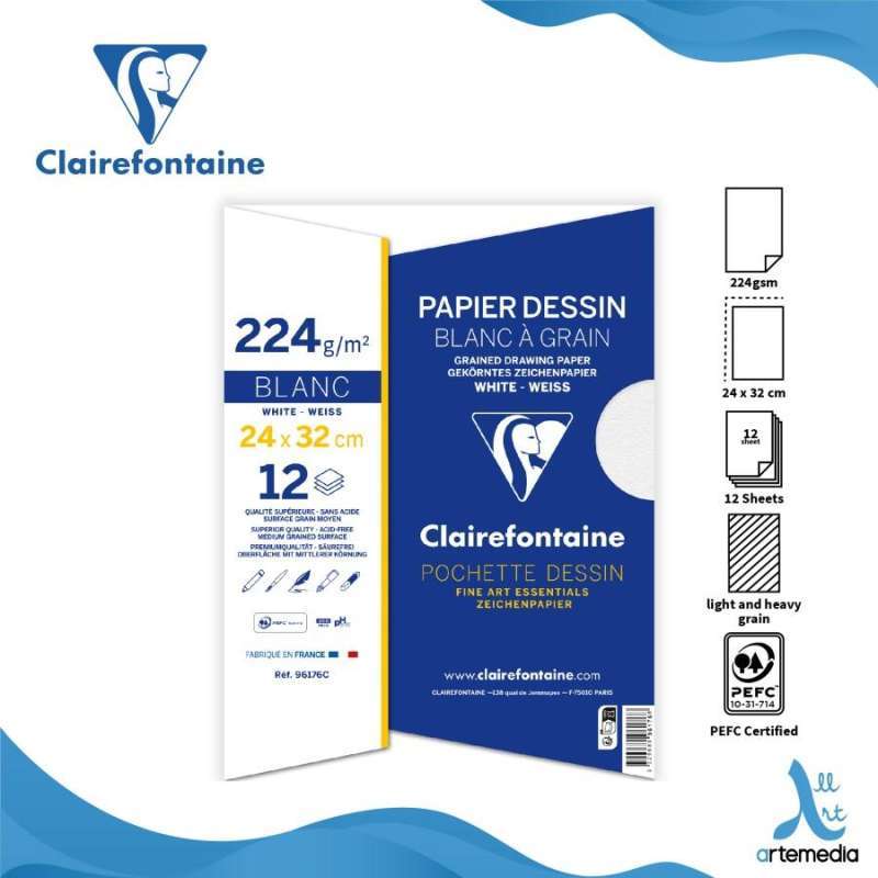 Kertas Gambar Clairefontaine Grained Drawing Paper Sheet Pouch