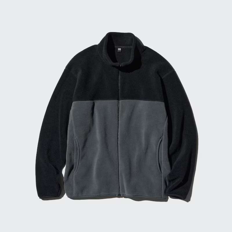 UNIQLO Jaket Fleece Jacket pria Ritsleting Full Zip Bicolor Dua Warna gray
