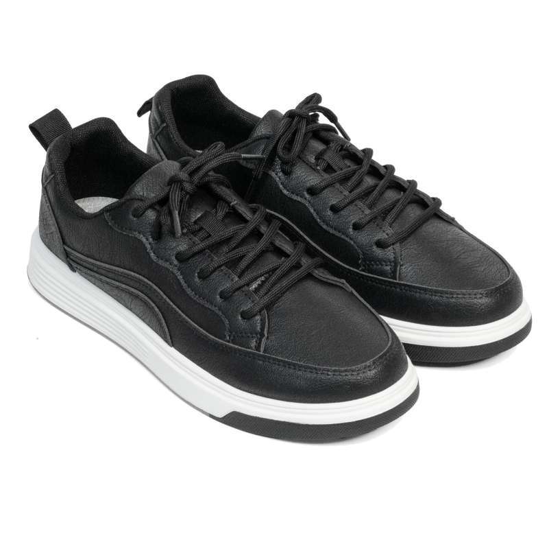 Kevin Sepatu Sneakers Kasual Pria Kets Seragam Sekolah Kulit 881-008  Hitam