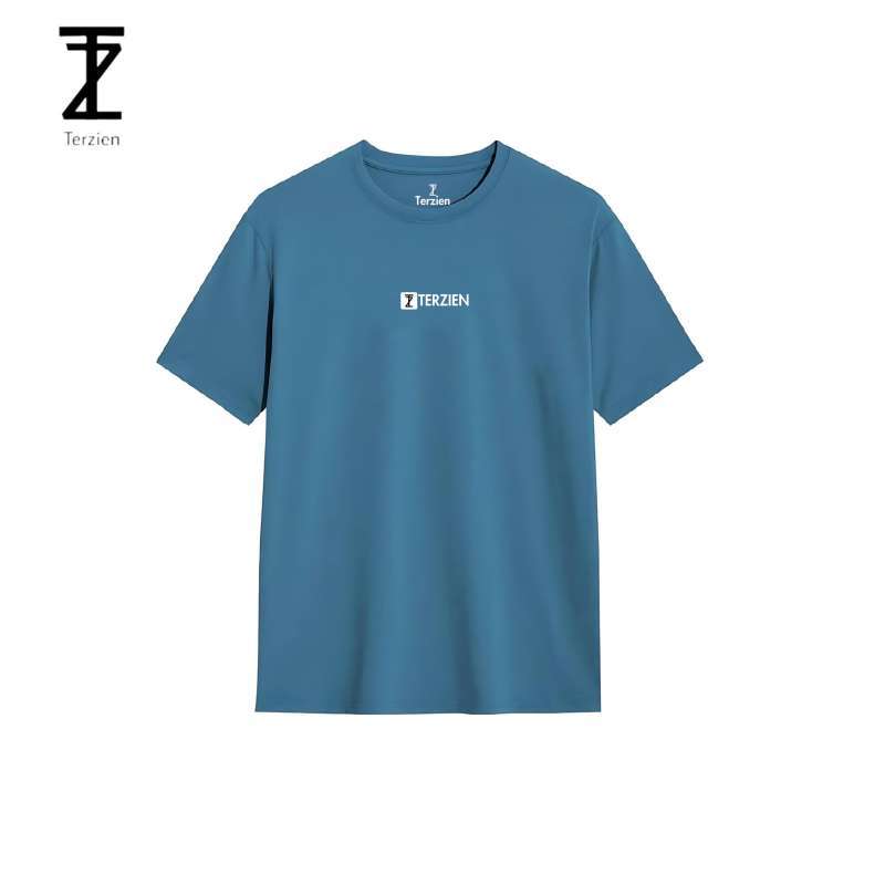 Terzien T Shirt Kaos Pria Wanita Little Logo Biru Denim 24s Bahan Katun  Premium- H17