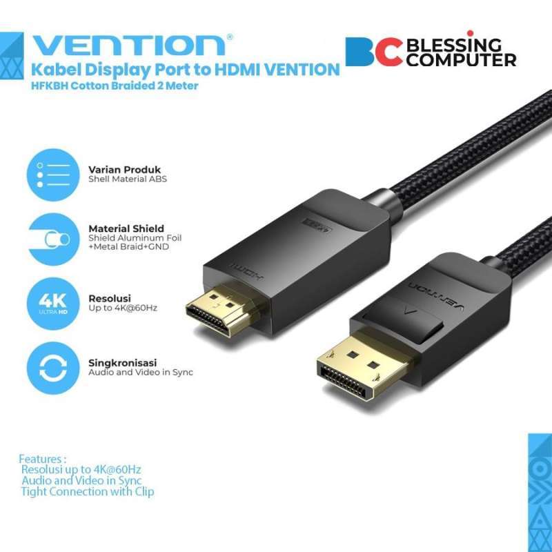 Jual Kabel Display Port To Hdmi Vention Hfkbh Kabel Dp To Hdmi