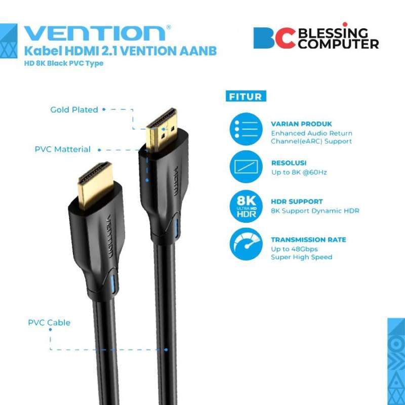 Kabel HDMI VENTION AANB HD 8K Black PVC Type