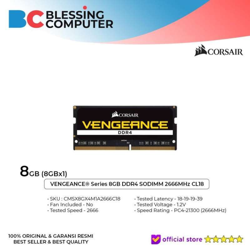 Sodimm 8GB CORSAIR VENGEANCE DDR4 2666MHz CL18 CMSX8GX4M1A2666C18