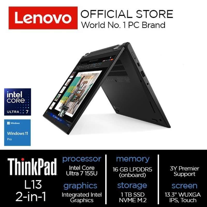 Lenovo ThinkPad L13 Gen 5 2-in-1 dengan Intel Core Ultra Generasi ke-7 dan Layar Sentuh 13.3, 16GB RAM, 1TB SSD, ideal untuk profesional modern