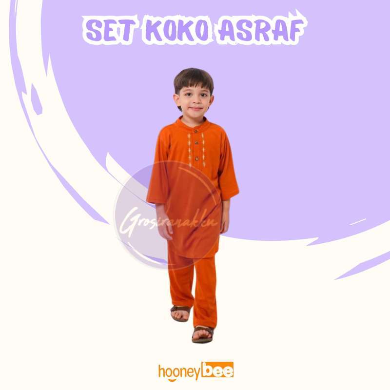 Hooneybee Asraf Merah Bata Setelan Koko Anak Junior [Size 2-10 Tahun]  Baju Anak Laki-laki