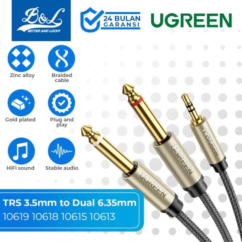UGREEN Kabel Audio Stereo TRS Male to Dual Akai Male Braided  Gold Plated