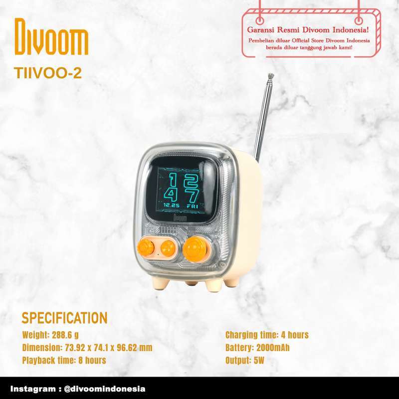 Divoom Tiivoo-2 Bluetooth Speaker dan Album Foto dengan Desain TV Retro, 5W Output, dan Layar Piksel. Cocok untuk Penggunaan di Rumah dan Kantor