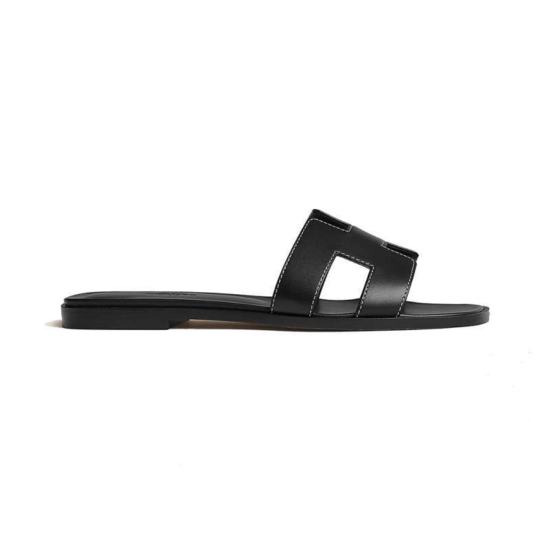 Promo Hermès Oran Box Calfskin Sandals Black Diskon 26% Di Seller