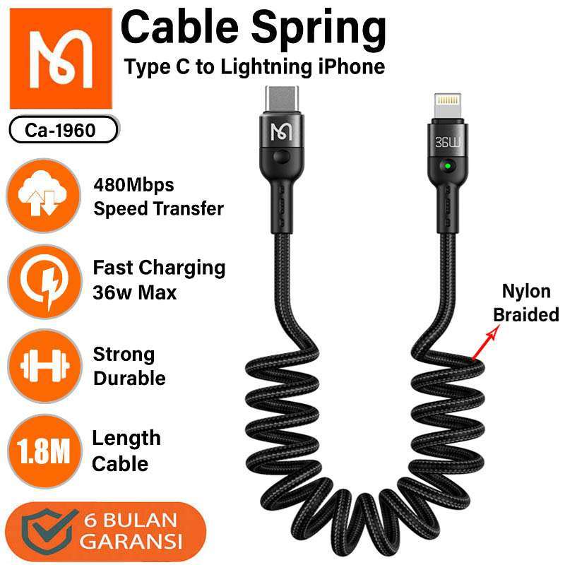 Jual Mcdodo Ca 1960 Type-c To Lightning Spring Cable 43cm To 180cm