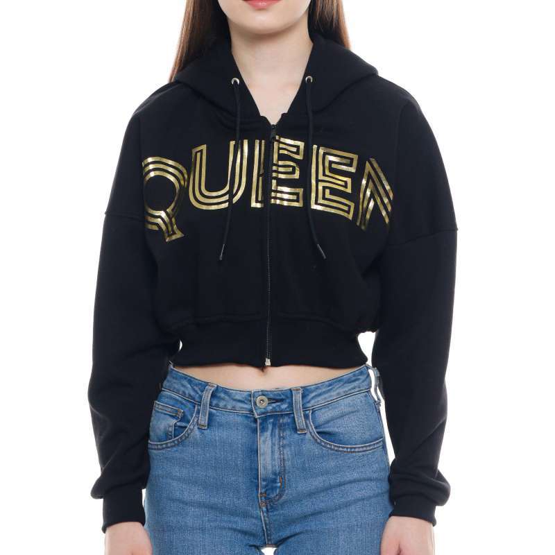 Promo Enough Hoodie Crop Zipper Resleting Wanita Hitam Putih