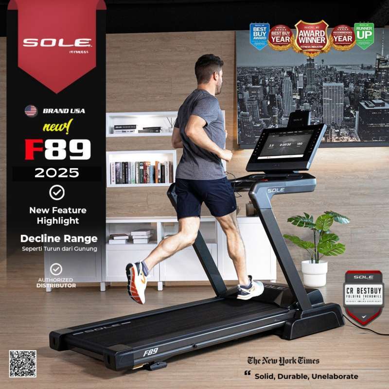 SOLE USA F89 Treadmill Elektrik Premium Auto Incline, Touch Screen TV
