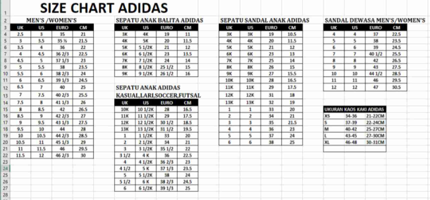 Adidas Originals Adidas Slip On Size Chart Sepatu Adidas Superstar